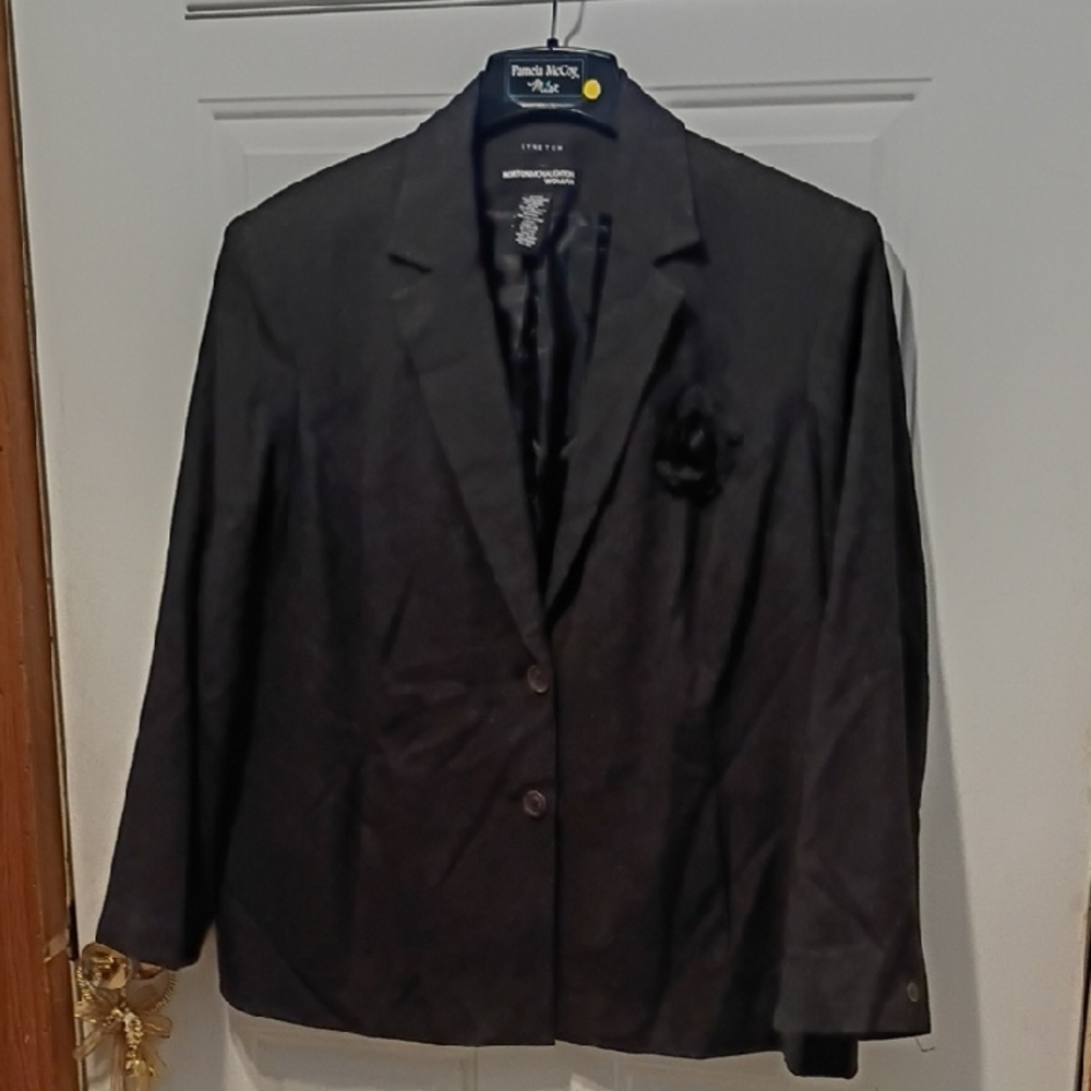 Norton McNaughton Women's 20W Black Stretch Blazer Lined Flower Office Chic